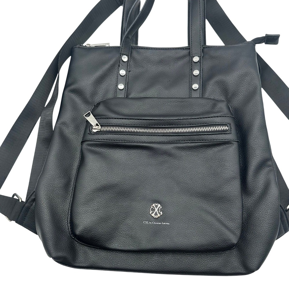 CXL Christian Lacroix Leaha Top Handle Black Faux Leather Backpack Purse Bag